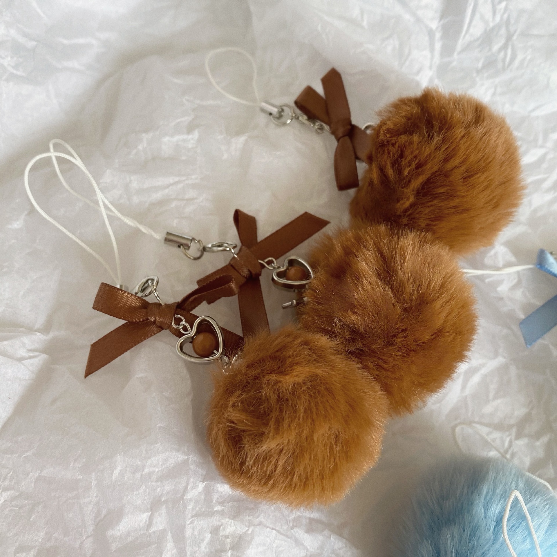 30g Weight Mobile Phone Chain, Keychain Classification 1 Piece Quantity Holiday, Daily Occasion Seto fur Material Bow Knot Pattern Pom Poms Design Cute Style 1 Piece Cute Bow Knot Seto Fur Pom Poms Mobile Phone Chain Keychain 13