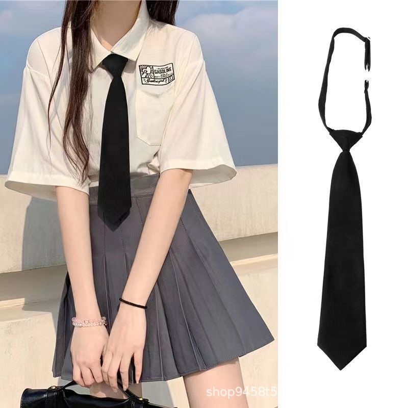 Japanese and Korean version of free pure black student small tie men's and women's school uniform short casual Joker wholesale