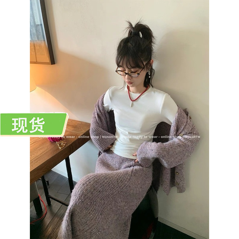 MONA 300g thick velvet white gray long-sleeved T-shirt bottoming shirt Women's Small 2023 autumn and winter New