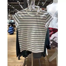 BM风 新款复古撞色条纹上衣bm百搭棉高腰短袖t恤女ins潮