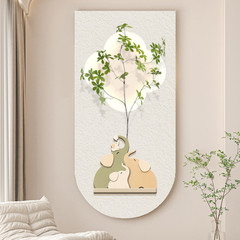 奶油風入戶玄關裝飾畫鹿掛畫輕奢高級感立體砂岩實物畫氛圍壁燈畫