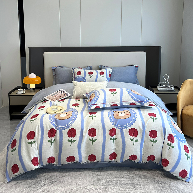 Nuevo juego de cuatro piezas de lana gruesa y cepillada, ropa de cama de edredón de impresión de lujo ligero para el hogar, ropa de cama de otoño e invierno al por mayor