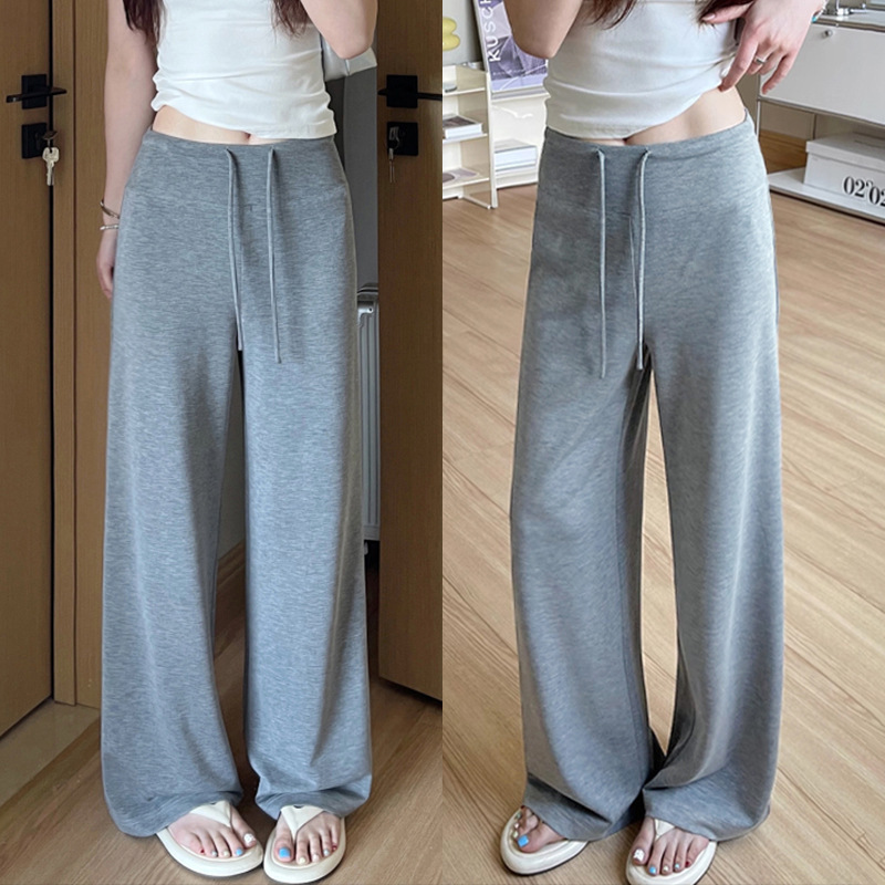 Spring and Autumn New Women's Sweatpants, Air Cotton Casual Pants, American Style Drawstring Slimming High-Waisted Sports Straight-Leg Drapey Wide-Leg Pants