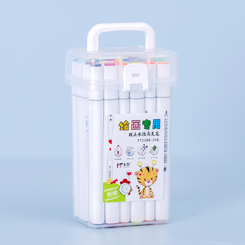 Traje de marcador de doble cabeza al por mayor de 12 Colores de 24 colores de 48 colores marcador de acuarela a base de agua para niños graffiti pluma de cabeza grande