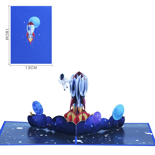 Manufacturer supplies color printed 3D greeting cards, creative space universe rocket blessings, hollow paper carving cards