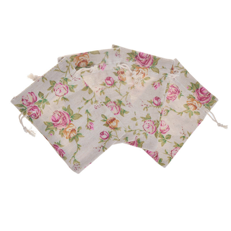 厂家批发10*14玫瑰花束口袋 中草药薰衣草艾叶印花束口棉布袋