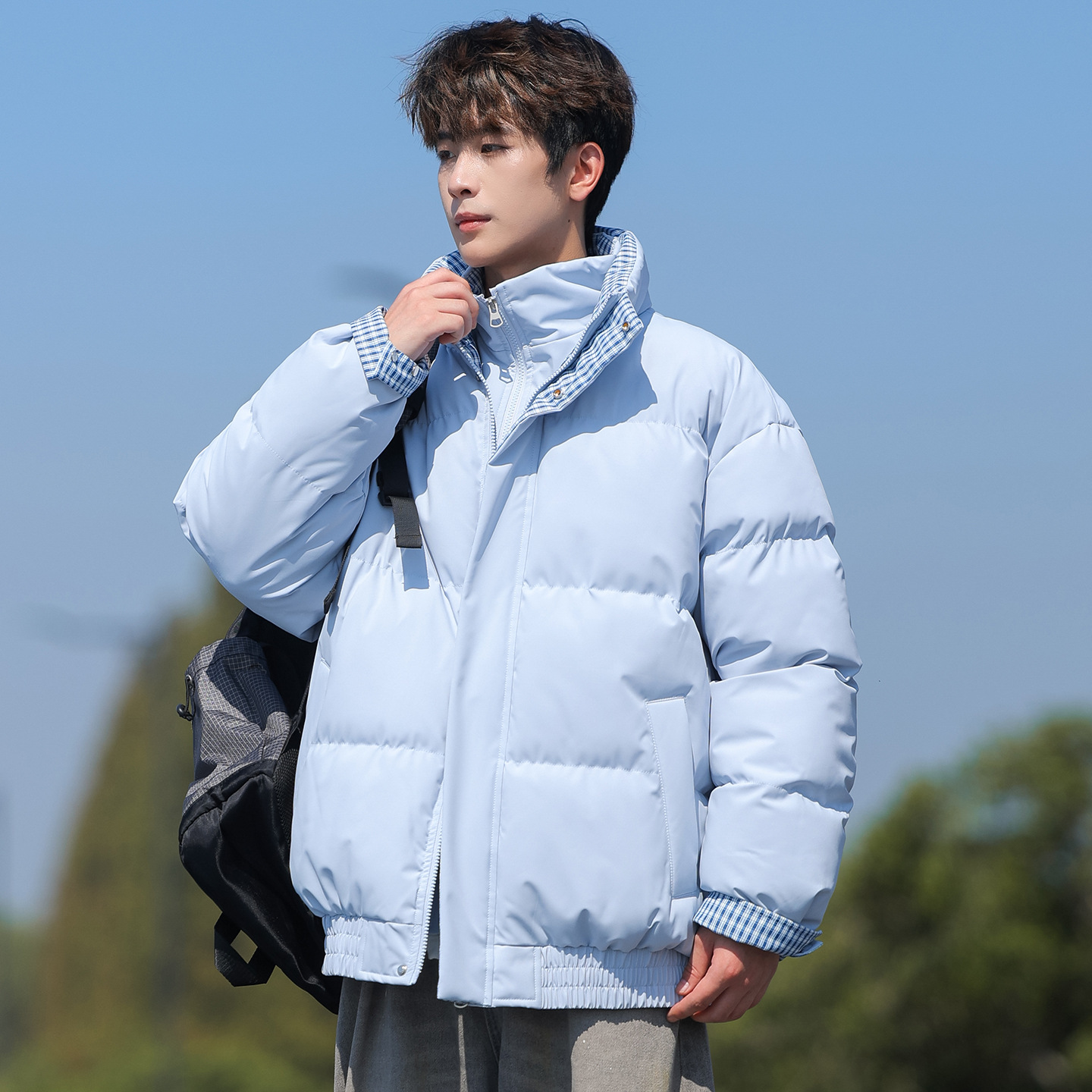 Trajes de algodón de pluma transfronterizos para hombres y mujeres 2025 nuevo invierno engrosado cuadrado falso de dos piezas de chaqueta de algodón chaqueta image 11