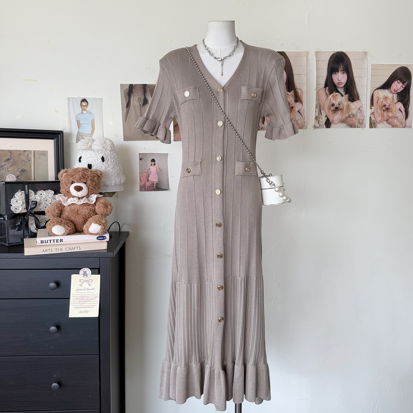 French Retro-style High-end Knitted For Women, Summer Ruffle Single-breasted Design, Elegant And Luxurious Long Dress_ecoleips.com