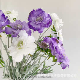 高加索蓝盆花松虫草轮丰菊高品质仿真花客厅餐桌花瓶组合材料花艺