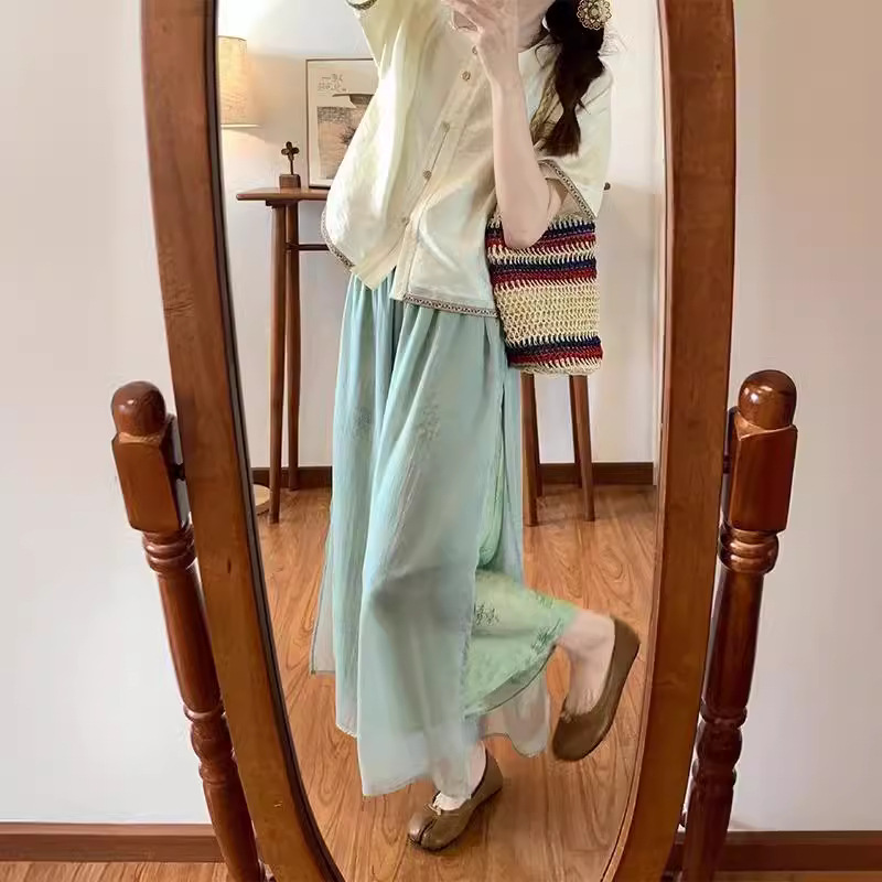 Tencel Dark Pattern Jacquard Pants New Chinese Style Girls Daily…