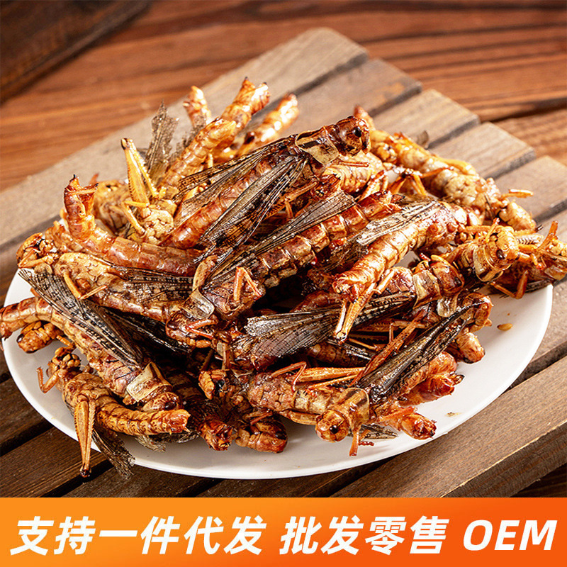 Shandong Specialty Fresh Fried Crispy Spicy Cumin Grasshopper Ready-to-Eat Snack Crispy Locust Appetizer Cooked Food