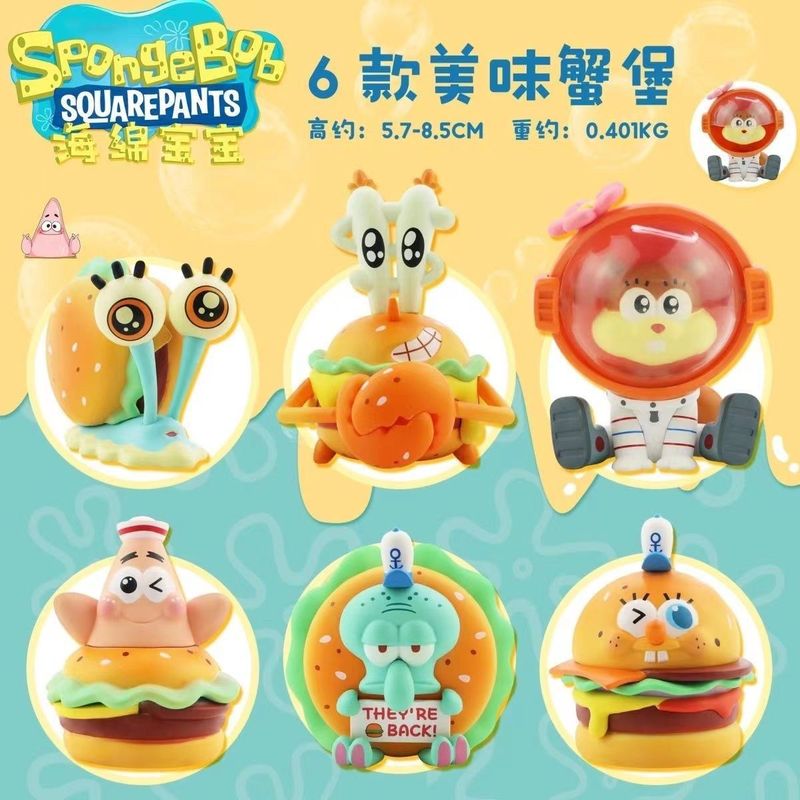 新款汉堡系列海绵宝宝盲盒派大星章鱼哥手办潮玩车载桌面摆件礼物|undefined