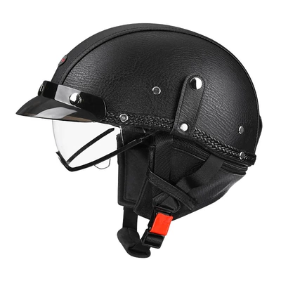 Factory direct 3C certification motorcycle retro helmet men's and women's summer four seasons motorcycle half helmet electric car Japanese scoop helmet (Motosiklet kaskı (dəbilqə)) - r09-black-transparent-mirror-m-55-56cm-head-circumference