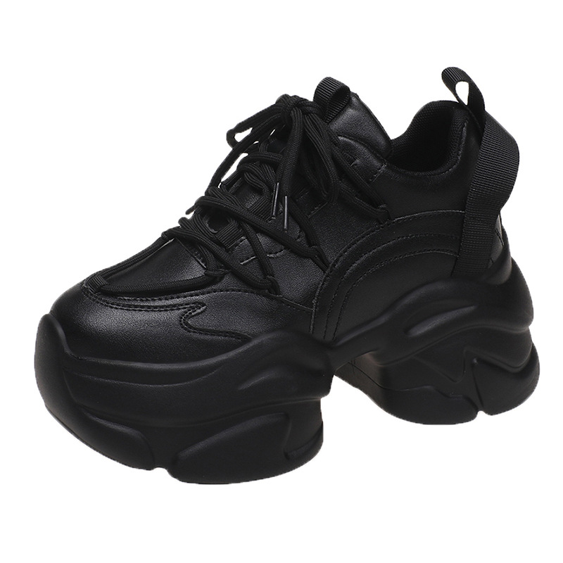 Platform thick-soled dad shoes for women 2022 autumn and winter new style Internet celebrity dance shoes lace-up heightening sports casual shoes _voghion.com