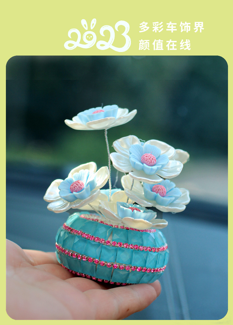 Handmade DIY Flowers for Girls, Cute Car Interior Decoration Car Ornaments, Creative Diamond-Encrusted Small Flower Pots, Central Control Ornaments