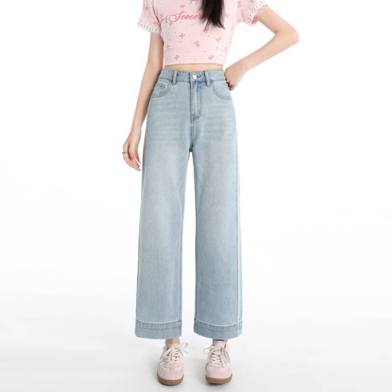 卸売リヨセルルーズワイドレッグバゲットパンツハイウエストホワイトストレートレッグプチデニムグラニーパンツ9点|undefined