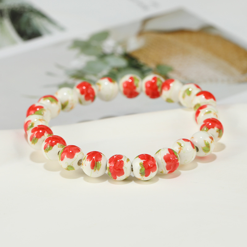 17g Weight ceramics Pendant Material Bracelets Classification Elastic string Chain Material 1 Piece Quantity Holiday, Daily Occasion ceramics Material Flower Pattern Women's Gender Beaded Design Ethnic Style Style Ethnic Style Flower Ceramics Wholesale Bracelets 16