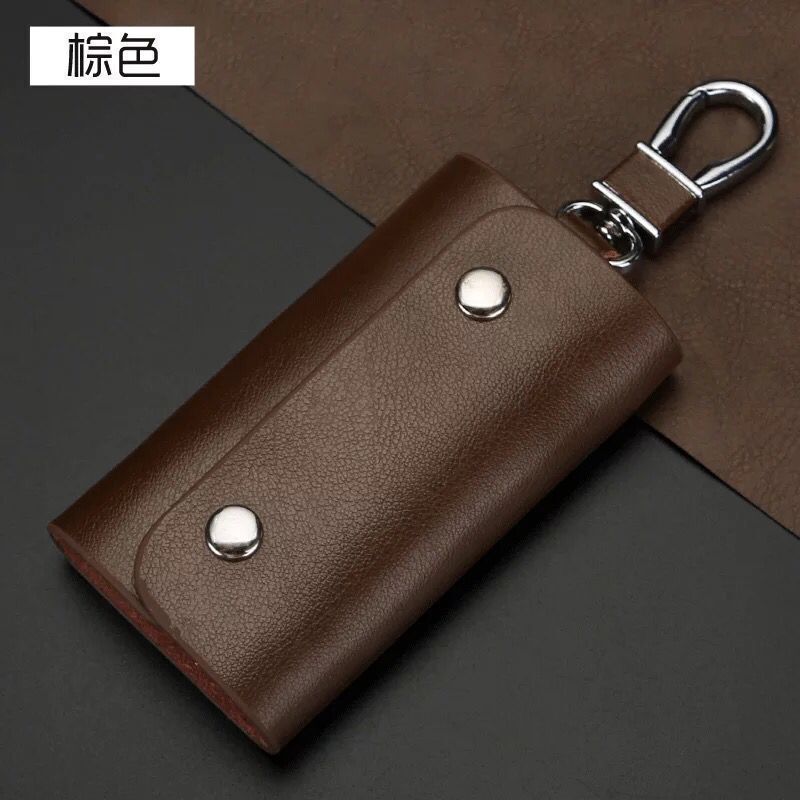 Men's Waist-Hanging Car Key Holder, Two-Layer Cowhide Women's Card Holder, Zipper Multifunctional Storage for Coins and Keychain