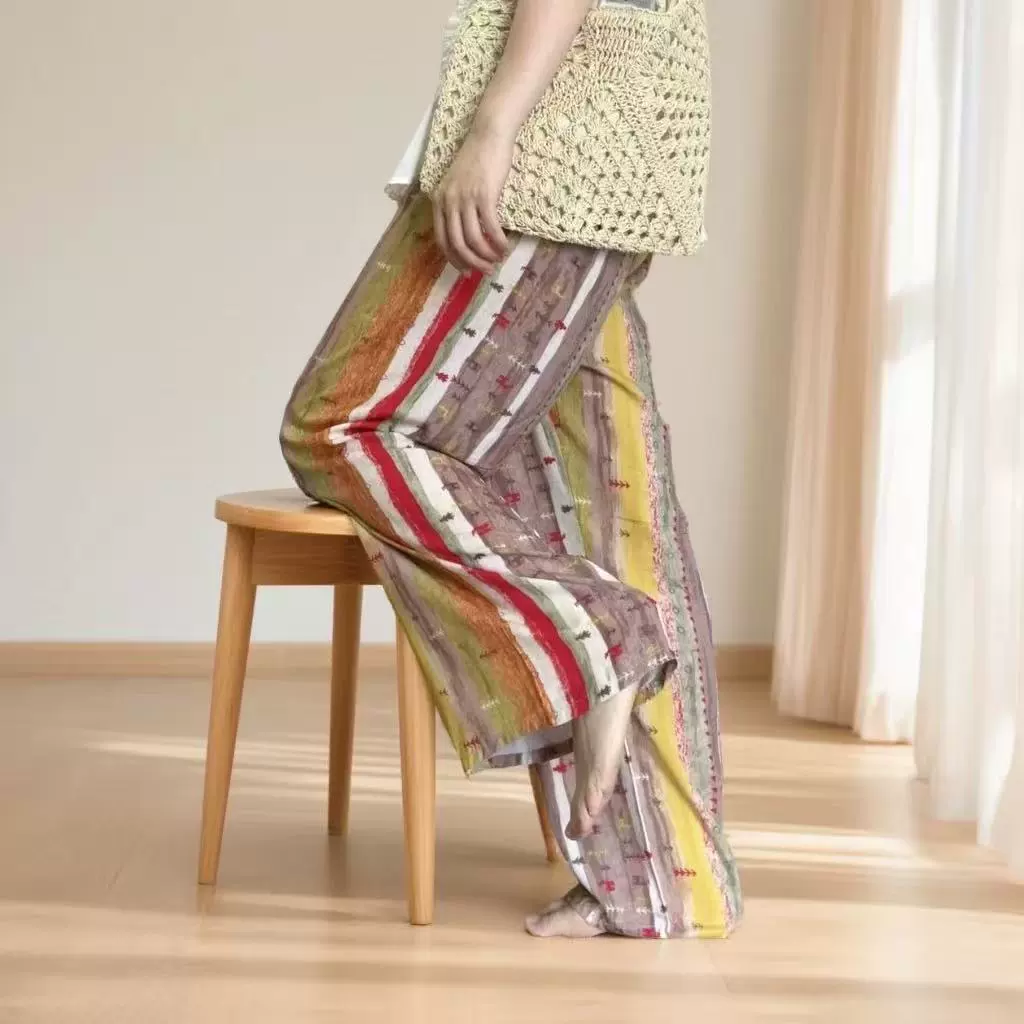 Новые стильные длинные пижамные брюки из хлопка и шелка для женщин, повседневные домашние брюки больших размеров, летние прогулочные брюки, в китайском стиле с ретро-цветочным узором, можно носить на улице.