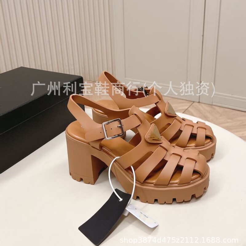 Thick-Soled Roman Sandals for Women, Summer 2026 New Style, Hollow-Out Single-Strap Women's Shoes, Triangle Logo Platform Casual Sandals for Women