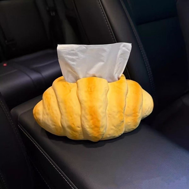 Car Tissue Box, Car Armrest Box Tissue Storage Box, Creative Croissant-Shaped Tissue Box for Car Use