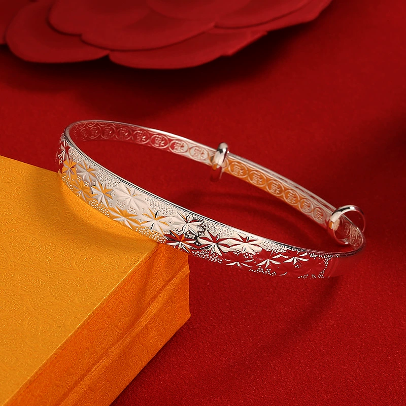 Браслет (LINGMU JEWELRY) 925 проба серебра, браслет-манжета с цветочным гравированием, 7,3×7,3×3,5 см