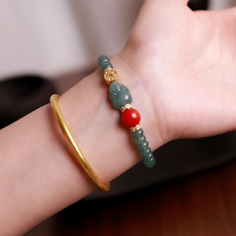 Natural ice blue jadeite Pixiu bracelet, high-quality new Chinese-style Nanhong bracelet, brings wealth from all directions, wholesale