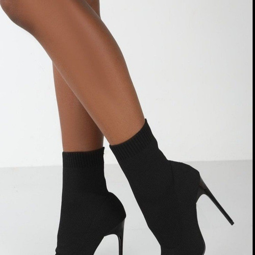②N 413 women high heel boots large size knitted elastic boots medium height