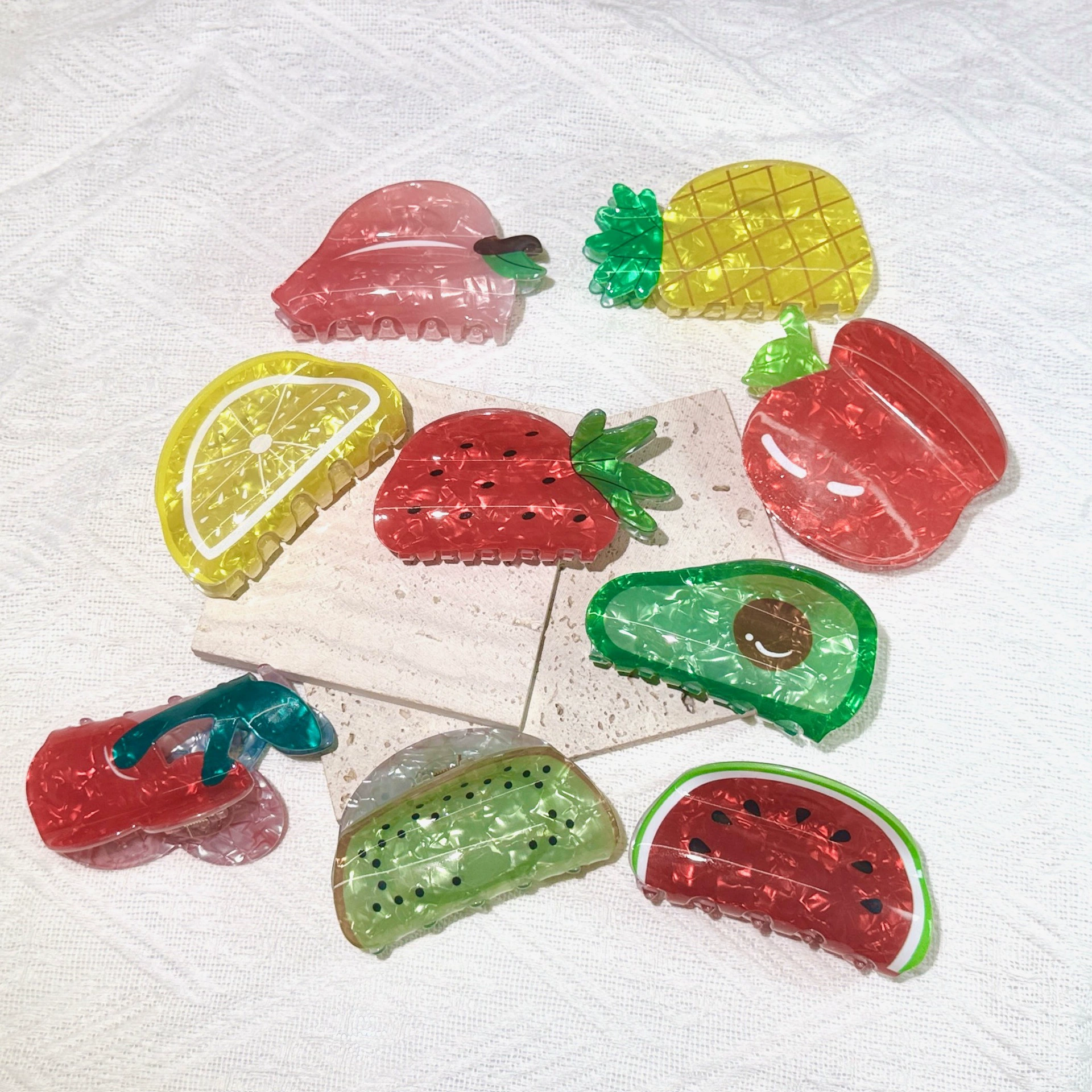 Нишевый дизайн, зажим для фруктов, лимон, клубника, акриловые аксессуары для волос, заколка для волос, высококачественная заколка в виде акулы, заколка на затылке