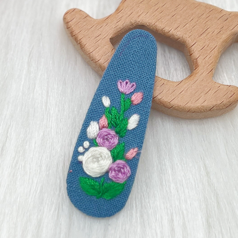 Lu bordado lindo gato perla coreano pinzas de pelo hechas a mano diy bordado creativo para chicas rotas flores pinzas de pelo lateral