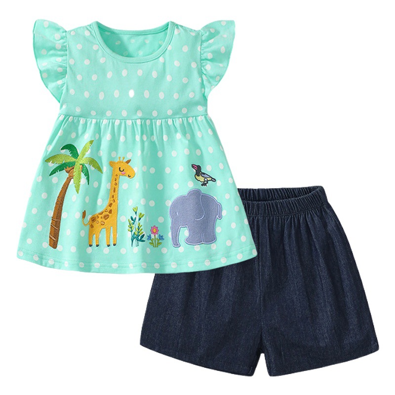 Little maven2024 traje de verano para niñas pantalones cortos de manga corta de algodón puro traje de dos piezas para niños traje para niños europeo y americano