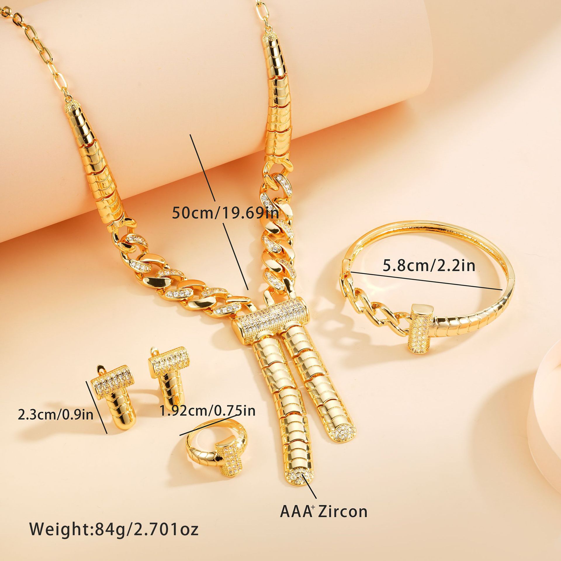 Europa y América en forma de T diseño conjunto de joyería con diamantes lujosos de alto nivel sensación pulsera collar joyería transfronteriza al por mayor