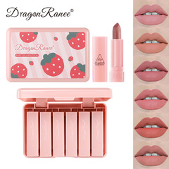 Cross-border dragonranee cute strawberry 6 pieces matte nude pink lipsticks mini long-lasting misty lip gloss