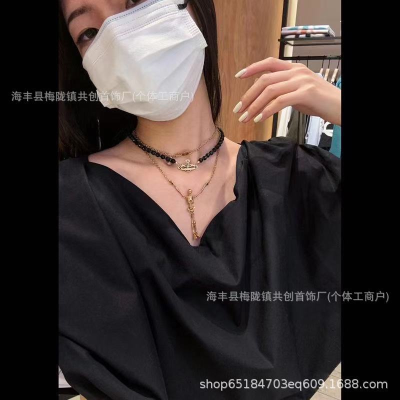 西太后黑水晶单层满钻项链朋克暗黑风锁骨链男女皆可带批发|undefined