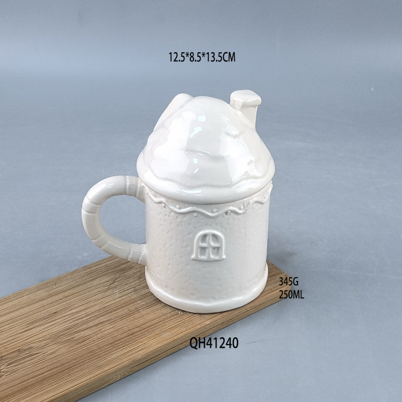 Navidad personalizada blanca pura encantadora casa taza de cerámica creativa taza de agua casera taza con tapa pareja
