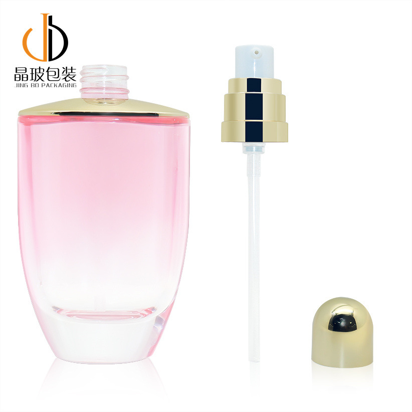 现货包材电镀肩套玻璃乳液瓶 U型扁圆厚底化妆品精华乳液分装瓶子