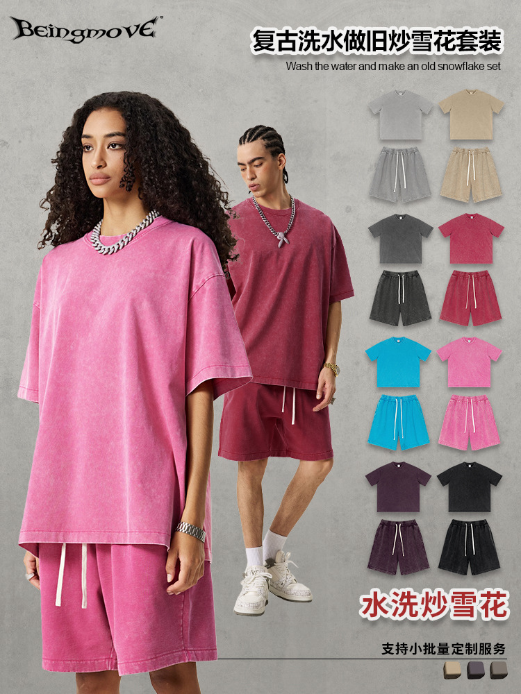 2025, verano europeo y americano en stock, pantalones cortos de manga corta de dos piezas, camisetas de moda de alta calidad para hombres y mujeres