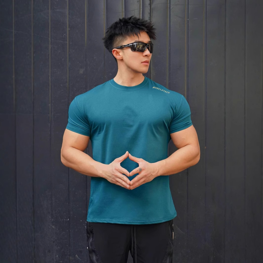 근육 피트니스 스포츠 코튼 커프스 반팔 남성용 농구 러닝 트레이닝 솔로나 스트레치 스포츠 티셔츠 남성용