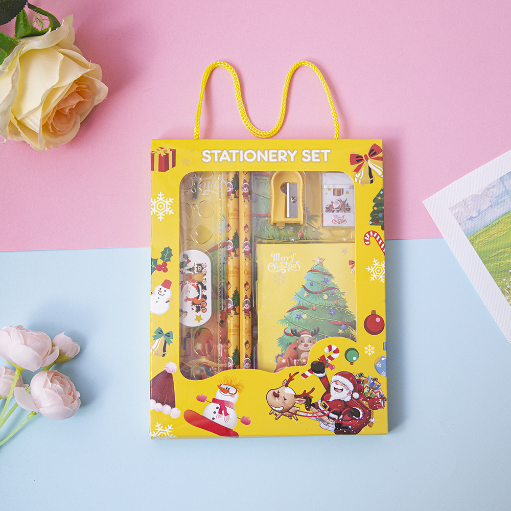 Juego de papelería para niños de Navidad Juego de seis piezas de dibujos animados Regalo de graduación Regalo para estudiantes de primaria Premio Juego de lápices al por mayor