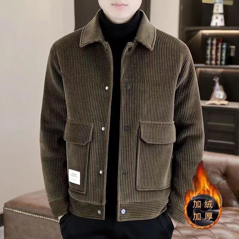 2024 가을과 겨울 새로운 캐주얼 자켓 남성용 패셔너블 옷깃 따뜻한 두꺼운 코듀로이 재킷 코트 유스 자켓
