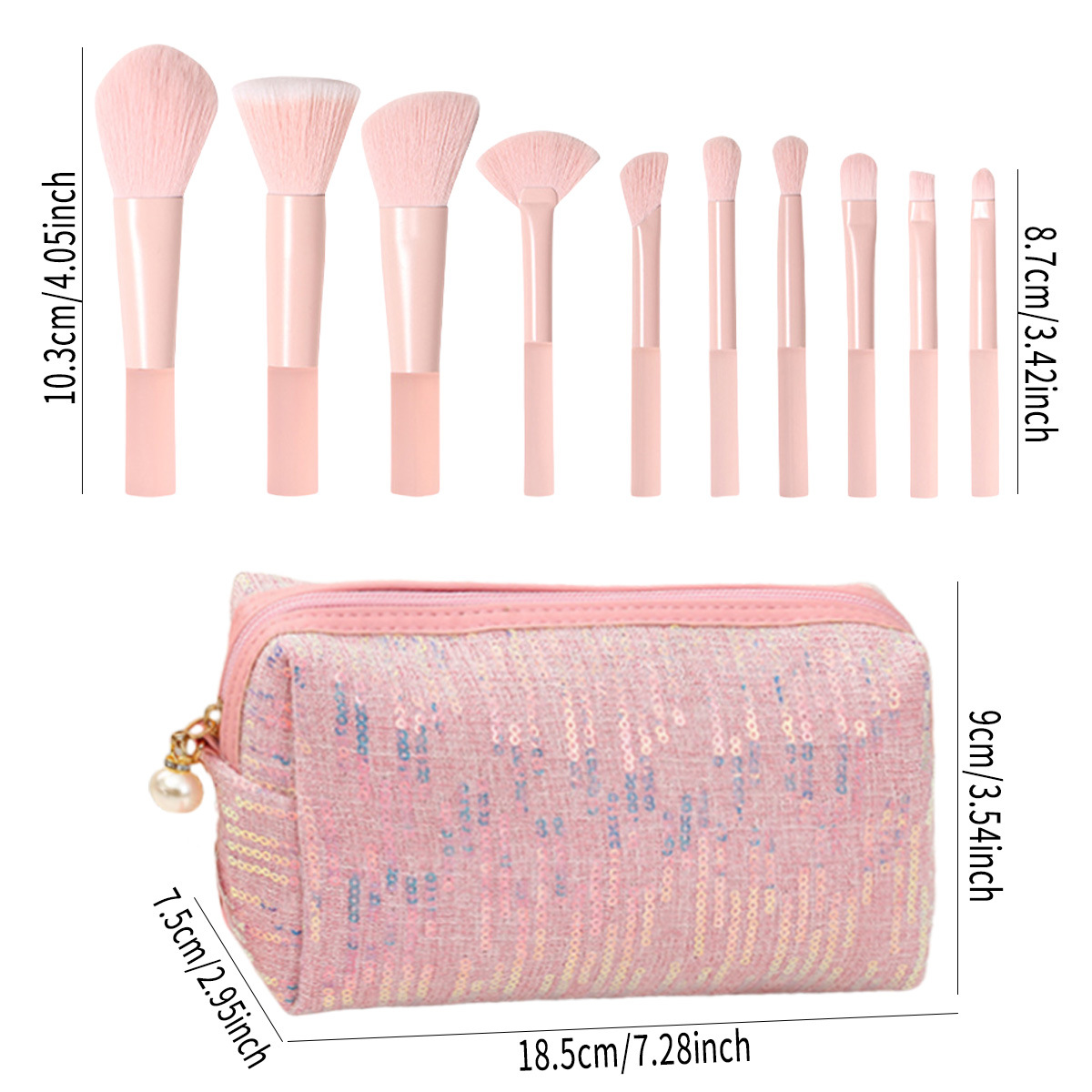 29 piezas de melocotón medio azúcar 10 juego de pinceles de maquillaje cepillo de sombra de ojos polvo suelto cepillo de reparación de color juego completo de herramientas al por mayor