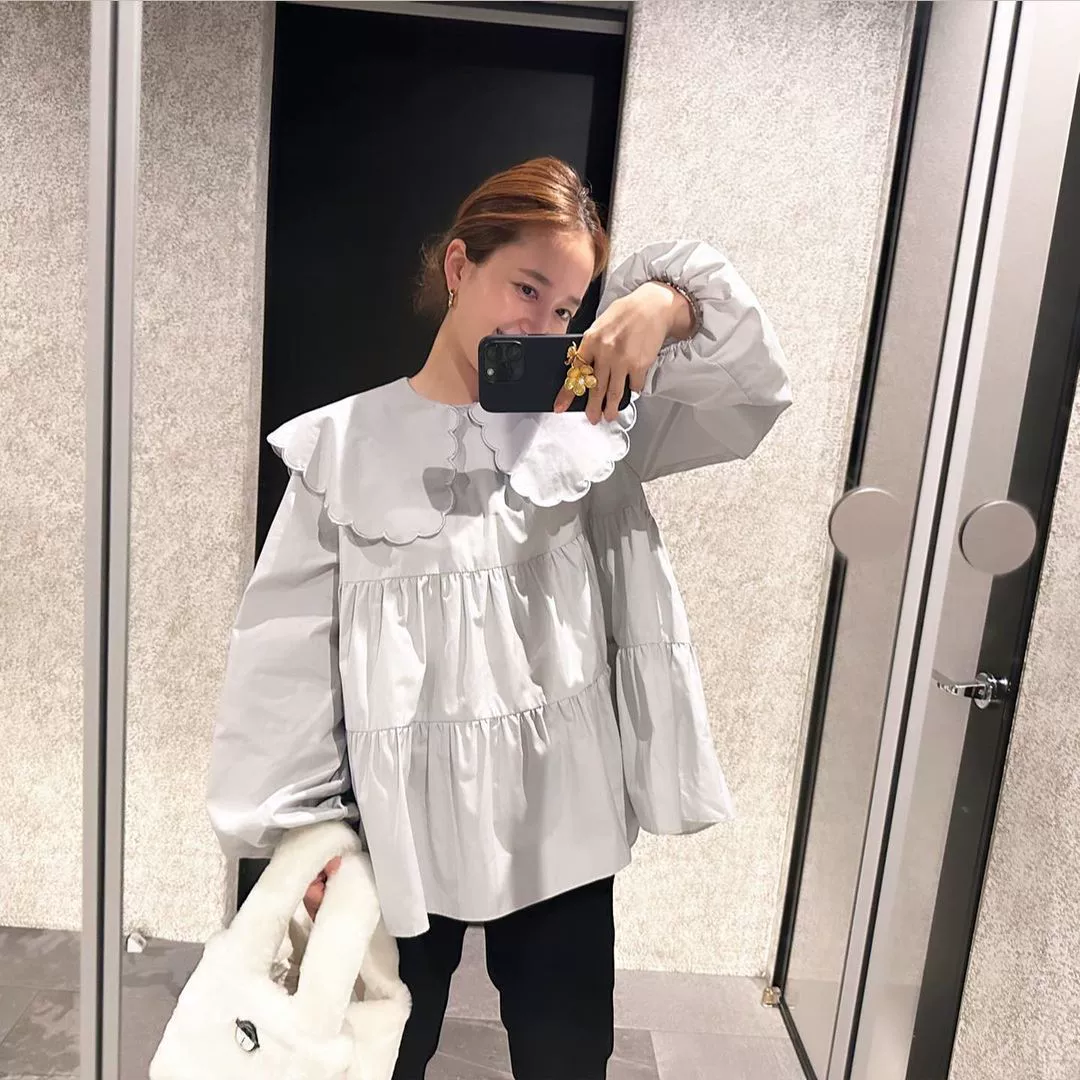Сухой Кран Лето Новый Японский Блогер ins Французский Романтический Кукла Воротник Элегантная Рубашка Свободный Тонкий Топ