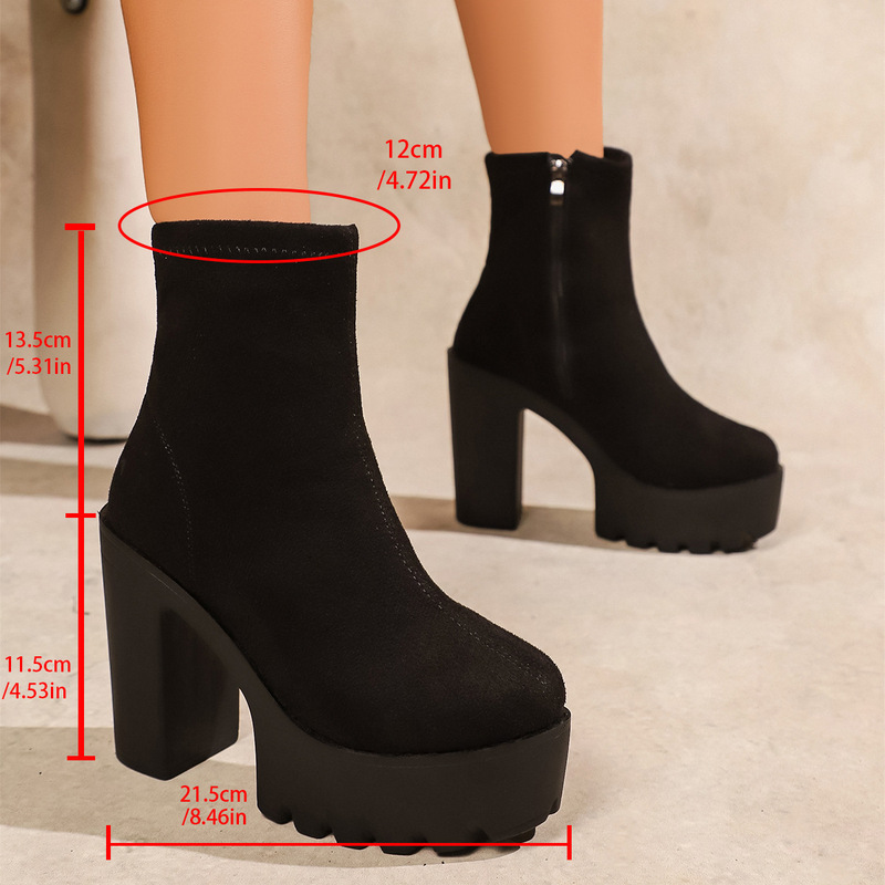 Foreign trade large size thick-soled chunky high-heeled boots for women, new autumn and winter waterproof platform mid-calf high-heeled Martin boots for women wholesale