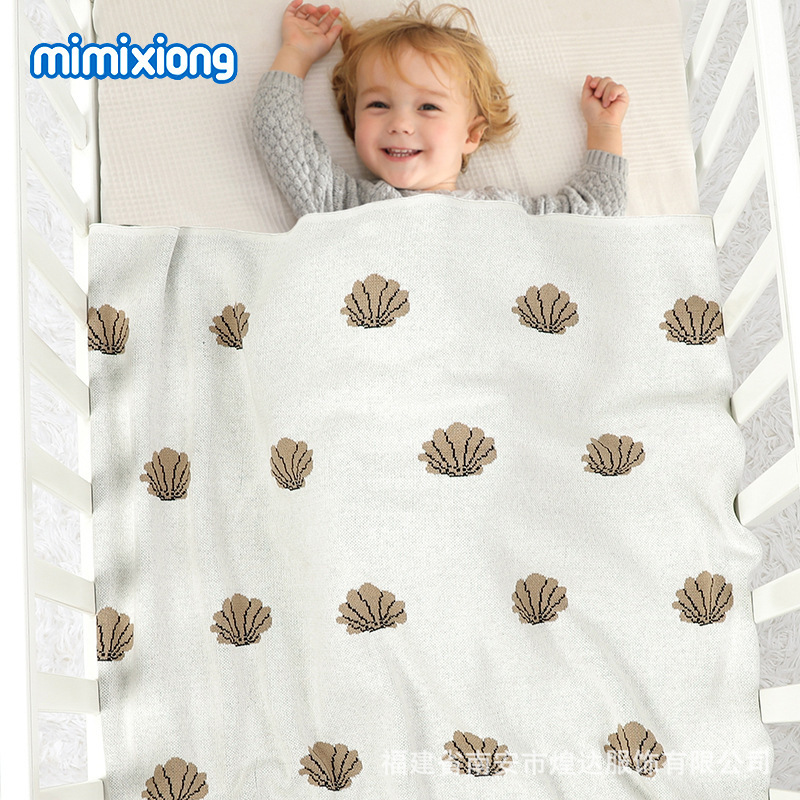 ins热卖款春夏新款婴幼儿针织贝壳提花多功能盖毯抱被