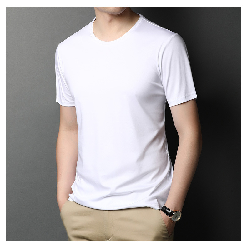 80 Liquid Ammonia Double-sided mercerized Cotton Short-sleeved T-shirt Men's Round Neck Solid Color Summer Non-ironing Ice Silk Cotton Half-sleeved T-shirt 80 Liquid Ammonia Double-sided mercerized Cotton Short-sleeved T-shirt Men's Round Neck Solid Color Summer Non-ironing Ice Silk Cotton Half-sleeved T-shirt