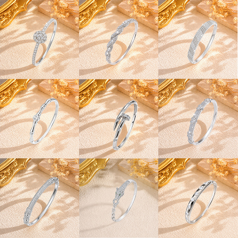 Silver bracelet for women, popular cross-border fashion, copper-plated, light luxury bracelet with zircon inlay, best-selling women's jewelry Silver bracelet for women, popular cross-border fashion, copper-plated, light luxury bracelet with zircon inlay, best-selling women's jewelry