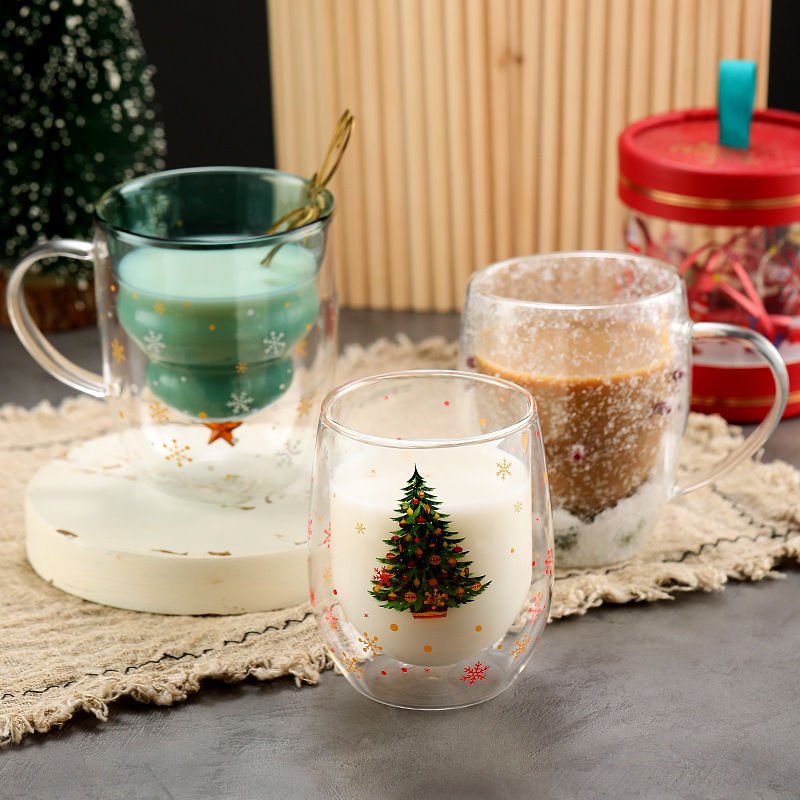 Christmas Milk Coffee Wish Cup Double Layer Insulated High Borosilicate Glass Cup Internet Celebrity Same Style Christmas Cup 