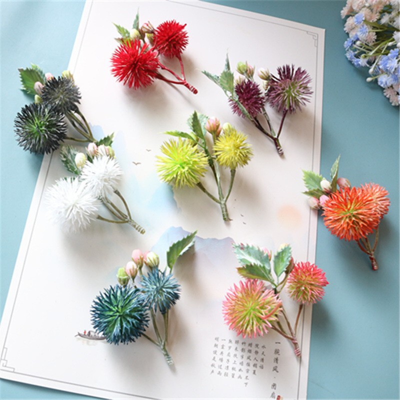 DIY Artificial Flower Heads, Three-Pronged Ball Flowers, Fake Silk Flowers, Christmas Vine Wreath, Handmade Materials, Decorative Flowers