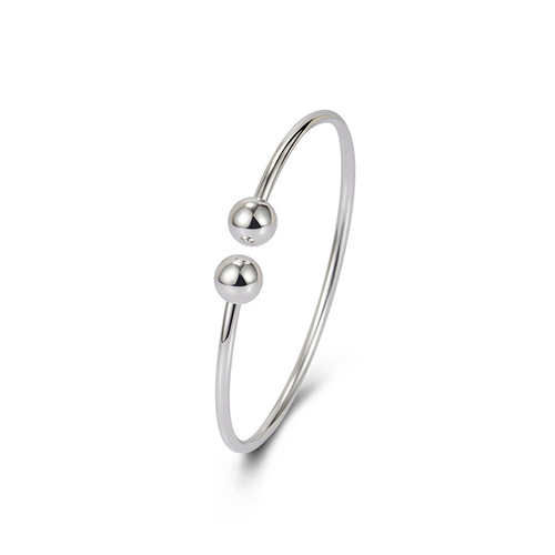 Korean minimalist versatile all-over 925 pure silver round bead must-answer bracelet INS minimal versatile double ball bracelet for women
