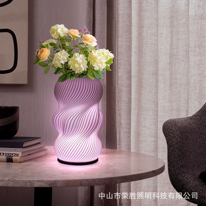 クロスボーダークリエイティブ 3D プリント花瓶テーブルランプフラワーアレンジメントランプシンプルなデザイン LED ロマンチックな装飾ランプ寝室のベッドサイドランプ|undefined